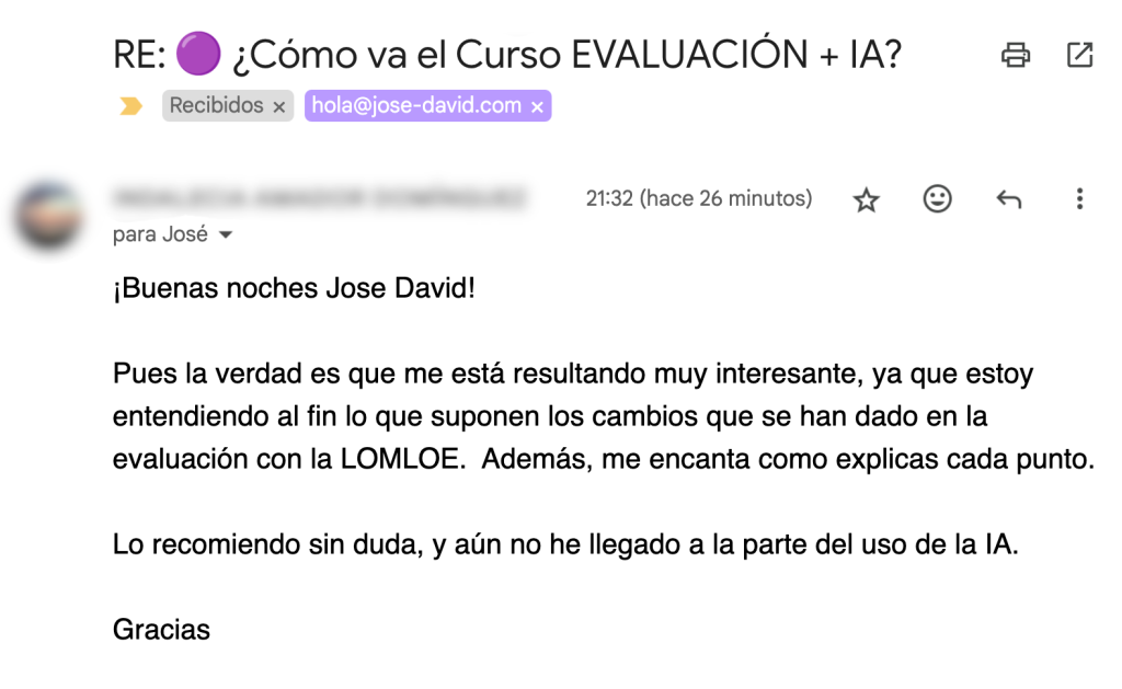 Testimonio del Curso de Evaluación Competencial con IA en jose-david.com